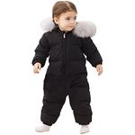 Toddler Baby Winter Snowsuit Down Skisuit Jumpsuit Puffer Hooded Jacket Coat Waterproof Romper for Kids Girls Boys 1-4T Black