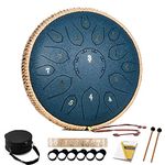 HOPWELL Steel Tongue Drum - 15 Note 12 Inch Tongue Drums - Percussion Instruments - Hand Pan Drum with Music Book, Drum Mallets and Carry Bag, D Major, Navy Blue