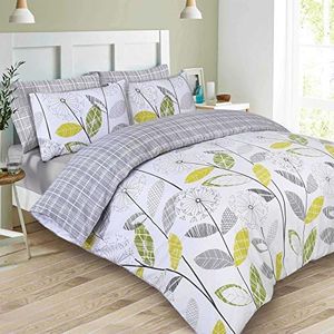 DREAMSCENE Bedding & Bedding 137 x 198 cm, Floral Autumn Checked Tartan Natural Bedding Set with Matching Pillowcase, Grey and White, 2 Piece