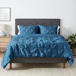 Amazon Basics Pinch Pleat Down-Alternative 3 Piece Comforter Bedding Set - Full/Queen, Dark Teal, Pinch-pleat detailing and piped edges