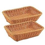 MUKCHAP 2 Pack Wicker Bread Baskets, 30 x 20 x 10cm Rectangular Wicker Rattan Basket, Poly Wicker Basket for Fruit, Vegetables, Bread