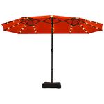 TANGZON 4.6x2.8m Double-Sided Patio Umbrella, Garden Parasol with Base, 36 Solar LED Lights & Crank System, Outdoor Market Twin Umbrella for Poolside, Backyard, Lawn and Deck (Orange)