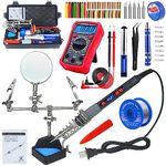 KEPIOG Soldering Kit, 80W Portable Soldering Iron Kit, Adjustable Temperature Controlled (180°C- 500°C）, with Multimeter, Soldering Helping Hand, Soldering Iron Tip, Solder Wire, Desoldering Pump.