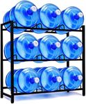 9-Tray Water Jug Rack, Storage 5 Gallon Water Cooler Bottle Holder Stand, 3-Tier Heavy Duty Carbon Steel 5 Gal Water Bottle Organizer for Home, Office, Kitchen, Warehouse, Black