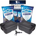 Rodent Killer Block Bait & Box Kit - Includes 500g bait (50 Blocks) and 2 Heavy Duty Rat Bait Boxes, Pet Safe Rat Bait for Outdoor Use, Effective and Reusable Rat Trap Solution