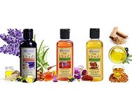 KHADI RISHIKESH Ayurvedic Massage Oil For Full body lavender +Saffron +Sandal Full Body Massage Oil For Relieves Pain |Reduce Wrinkles |Anti-Aging |Remove Dead Skin Cells - Relaxing & Stress Relief Body Massage Oil-Women & Men -210X3=630ML-(स्किनकेयर कॉम्बो,)WITH MKEUP BLENDER FREE