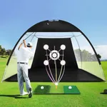 Golf Net,Golf Practice Net 10x7FT Duty Indoor&Outdoor Training System with Tri-Turf Mat & 10 Balls, Backyard Driving Chipping Aid Gift for Men Dad Him and Golfers