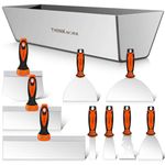 THINKWORK Drywall Knife Set, 10 Pieces Stainless Steel Drywall Hand Tool Kit Includes Putty Knife, Taping Knife, Painter Scraper, Mud Scoop and 14" Mud Pan with Soft Grip Handle for Drywall Work