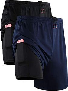 Neleus Men's 7" Workout Running Shorts with Pockets,Compression Shorts Liner,6070,2 Pack,Black/Navy Blue,US 2XL,EU 3XL