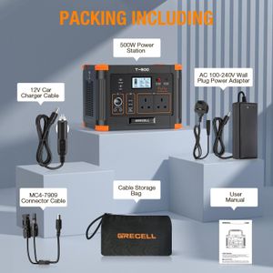 GRECELL 500W Portable Power Station – 519Wh Solar Generator, 2 AC Outlets, 10-Port Backup for Camping & Emergency