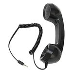 Retro Phone Handset, Retro Vintage Telephone Handset Cell Phone Receiver Mic Microphone Speaker for Mobile Phones, Computers (Black with Adjustable Strap)