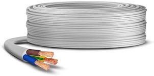 Primes DIY 3 Core Round White Flex Flexible Cable, stranded electrical copper wire, Insulated Flexible PVC Wire, Stranded Wire High Temperature Resistance, 3182Y BASEC Approved 1.5mm(3 Meter)