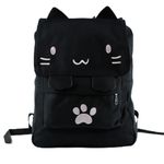 Black College Cute Cat Embroidery Canvas School Backpack Bags for Kids Kitty(Pink)