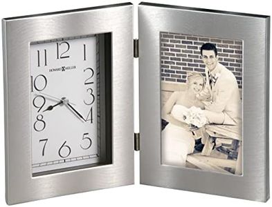 Howard Miller Lewiston Tabletop Clock, 4x6 Inch Silver & White Analog Frame with Glass Crystal, Hinged Design, Modern Sophisticated for Home Decor, Living Room & Office Decor, Quartz Movement