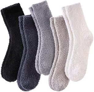 LINEMIN Womens Fuzzy Socks Cozy Fluffy Winter Warm Slipper Socks Microfiber Soft Home Sleeping Socks, 5 Pairs Mix Color, One Size