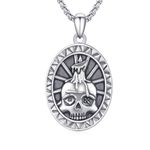 CRWENG Skull Necklaces for Men Women Gothic Oval Necklace 925 Sterling Silver Pendant Skull Necklace Halloween Jewelry Gifts for Boys Girls