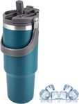 ginoya brothers Tumbler with Handle, Vacuum Insulated with 2-in-1 Lid and Straw, Double Wall Stainless Steel Water Bottle Travel Mug Leak Proof Flip, Cold for 12 Hours Iced for 24 Hours. (Blue)