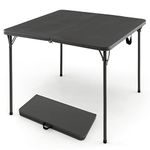 COSTWAY 34"(3ft) Folding Table, Fold in Half Square Tables with Handle, Portable Plastic Dining Camping Trestle Table for Indoor Outdoor Use, 100kg Capacity (Grey)