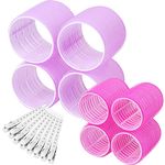 Self Grip Hair Rollers Curlers 16 Pcs Set with 8Pcs Hair Rollers 2 Sizes (4 Jumbo & 4 Large) and 8 Pcs Hair Clips for Long Medium Short Thick Fine Thin Hair Volume