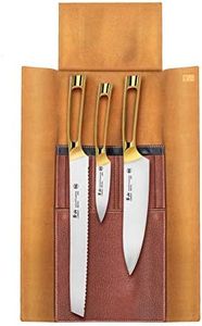 (4-Piece German Steel Knife Roll Set Gold) - Cangshan N1 Series 62618 4-Piece Leather Roll Knife Set, Gold Plated Handle