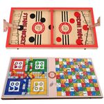 Whistle International- 3 in 1 Ludo, Snakes & Ladders and Professional large Size Fastest Finger First String Hockey Sling Puck Indoor Board Game. (RED)