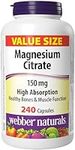 Webber Naturals Magnesium Citrate 150 mg, 240 Capsules, High Absorption Mineral, Supports Bone and Muscle Functions