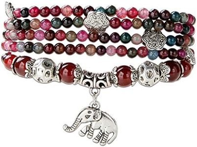 SPUNKYsoul Good Luck Elephant Natural Garnet & Agate Stretch Wrap Bracelet Mala Collection