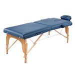 GreenLife® Basic™ Super Stable 28 Inches Width Height Adjustable Portable 2 Fold Massage Reiki Facial Table Bed with Free Carrying Bag & Head Rest & Arm Rests (All Included, Blue)