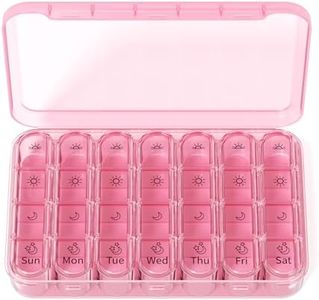 Zoksi Pill Organizer 4 Times a Day, BPA Free Weekly Travel Pill Box,Daily Pill Case with 28 Compartments to Hold Medicine, Vitamin and Supplement(Pink)