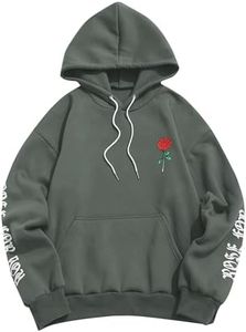 ZAFUL Men's Fleece Hoodie Unisex Rose Letter Print Hooded Pullover Kangaroo Pocket Sweatshirt Grey XXL
