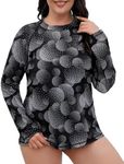 Halcurt Women Plus Size Long Sleeve Rash Guard Swimsuit Top UPF50+ Sun Protection Loose Fit Bathing Suit Quick Dry Swimwear, Black Polka Dots, 3X