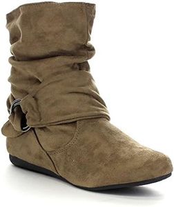 BESTON Forever Selena-58 Women's Fashion Mid Calf Flat Heel Side Zipper Slouch Boots,Taupe,8.5