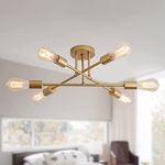 MEIXISUE Gold Modern Sputnik Chandelier Ceiling Light Fixtures,6-Lights Industrial Metal Semi Flush Mount Ceiling Light for Bedroom Dining Room Living Room Kitchen Hallway Entryway Office UL Listed