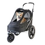 InnoPet Sporty EVR Dog Stroller - All Terrain - Solid Rubber Wheels Feel Like Air Tyres - No Inflation Required - Includes Rain Cover - Black