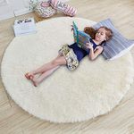 AROMICK Soft Modern Shaggy Area Rugs Fluffy Round Carpet Comfy Bedroom Home Decorate Floor Kids Playing Mat Size (4x4 Feet, Ivory)