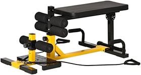 Soozier 3-in-1 Squat Machine w/Resistance Bands, Adjustable Padded Bench & Leg Exerciser, Squats, Push Up, Sit Up for Home, Office, Gym Fitness Equipment, Yellow
