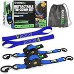 Rhino USA Retractable Ratchet Tie Down Straps (2PK) - 1,209lb Guaranteed Max Break Strength, Includes (2) Ultimate 1" x 10' Autoretract Tie Downs with Padded Handles. Use for Boat, Securing Cargo