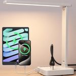 Desk Lamp,COZOO Eye-Caring LED Desk Lamp Table Lights Dimmable Touch Adjustable Table lamp Lampe De Bureau with 2 USB Charging Ports Type C Ports 2 AC Outlets for Home Office Reading Studying Working