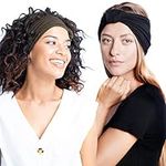 BLOM Original Headband Two Pack. Women’s Headbands Perfect for Yoga Fashion Workout Sports Gym Athletic Exercise. Wide Sweat Wicking & Stretchy. (Black + Dark Olive)