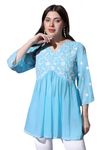 Fashion Dream Women’s Georgette Embroidered Top (FDWTUN00043 Sky L_Sky Blue_L)