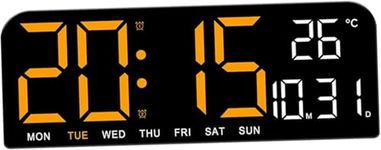 Tetpino Digital Wall Clock with Large Display, LED Digital Clock with Auto Dimmer, 12/24H Format, DST, Date, Week, and Temperature Display, Electric Wall Clock for Home, Office, and School (Orange)