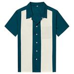 Anchor MSJ Men's 50s Male Clothing Cotton Classic Style Vintage Bowling Shirts 3XL Teal