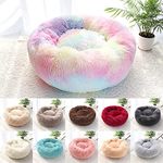 Cat Beds for Indoor Cats - Fluffy Calming Cat Bed Washable 51L x 51W x 20H cm, Dog Beds for Small Dogs, Anti Anxiety Round Plush Faux Fur Pet Bed, Thick Bottom