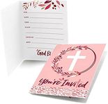 Big Dot of Happiness Pink Elegant Cross - Fill in Girl Religious Party Invitations (8 Count)