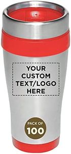 Custom Insulated Stainless Steel Travel Mugs 16 oz. Set of 100, Personalized Bulk Pack - Perfect for Coffee, Soda, Other Hot & Cold Beverages - Red