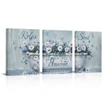 WELMECO Bathroom Decor Wall Art Flower Bathtub Painting Bathroom Signs Relax Soak Unwind Prints Framed 12"x16"x3 Pieces (Blue)