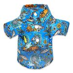 DroolingDog Pet Vacation Shirts Dog Hawaiian Clothes Camp Tshirts Small Dog Summer Apparel, Large, Blue