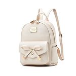 TWOPAGES Girls Bowknot Cute Leather Backpack Mini Backpack Purse for Women (Beige)