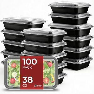 biocean 100 PCS 38oz Black Meal Prep Containers with Lid Food Storage Containers with Lids Durable To-Go Snack Containers for Meal Prep, Freezer & Dishwasher Safe
