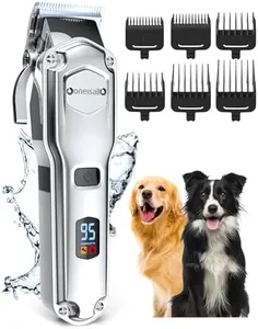 oneisall Dog Clippers for Grooming for Thick Heavy Coats/Low Noise Rechargeable Cordless Pet Shaver with Stainless Steel Blade/Waterproof Dog Shaver for Dogs Pets and Animals (Sliver)